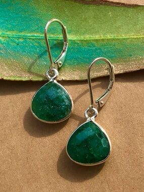 Emerald Bezel Sterling Silver Sundance Charm Earrings